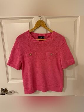 KARL LAGERFELD PARIS Women's Crew Neck Short-Sleeve Sweater Pink Large EUC